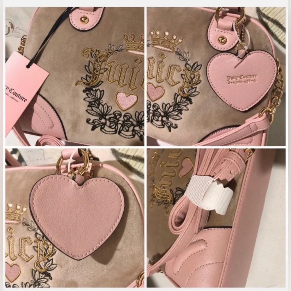 Y2K Juicy Couture Heritage Bowler Velour Bag Pink Gold Hardware NWT Top Handle